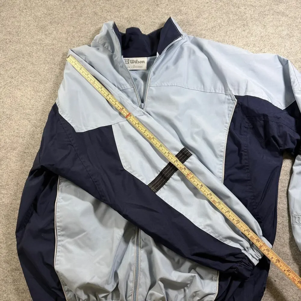 Wilson Windbreaker Jacket Mens L Blue Navy Full Zip Drawstring Hem Lightweight